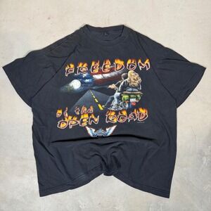 Vintage 1999 American Biker Freedom Open Road T-Shirt Black XL Harley Flame
